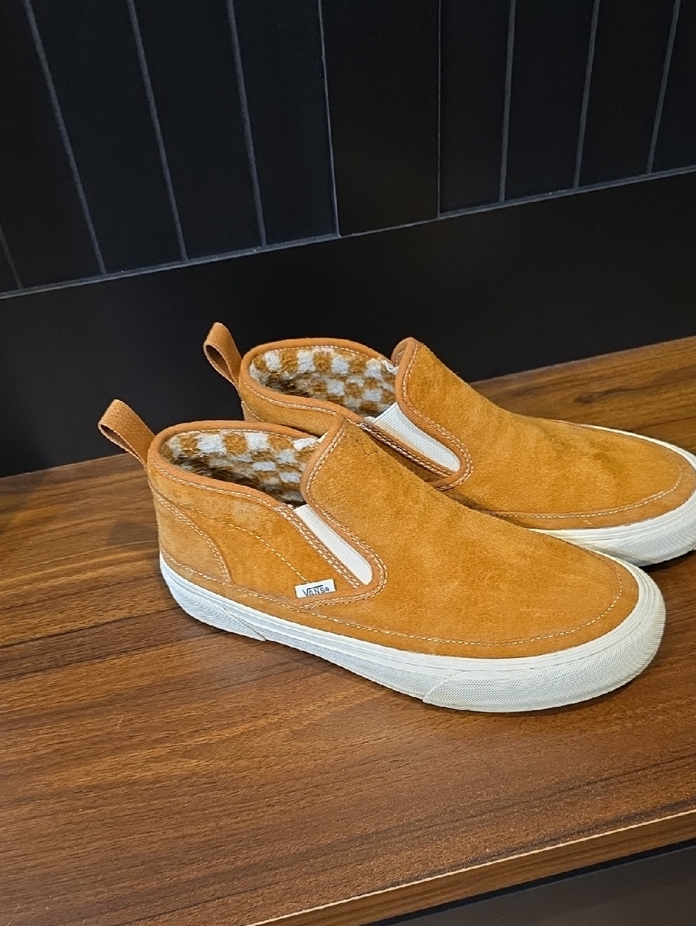 Mens Vans Suede Slip-On Loafers in Caramel Brown
